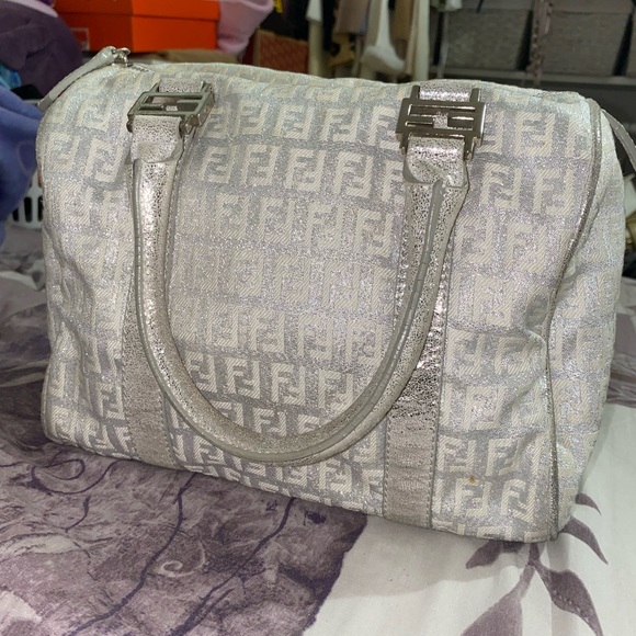 Fendi | Bags | Fendi Metallic Zucchino Boston Bag Silver  display picture 1